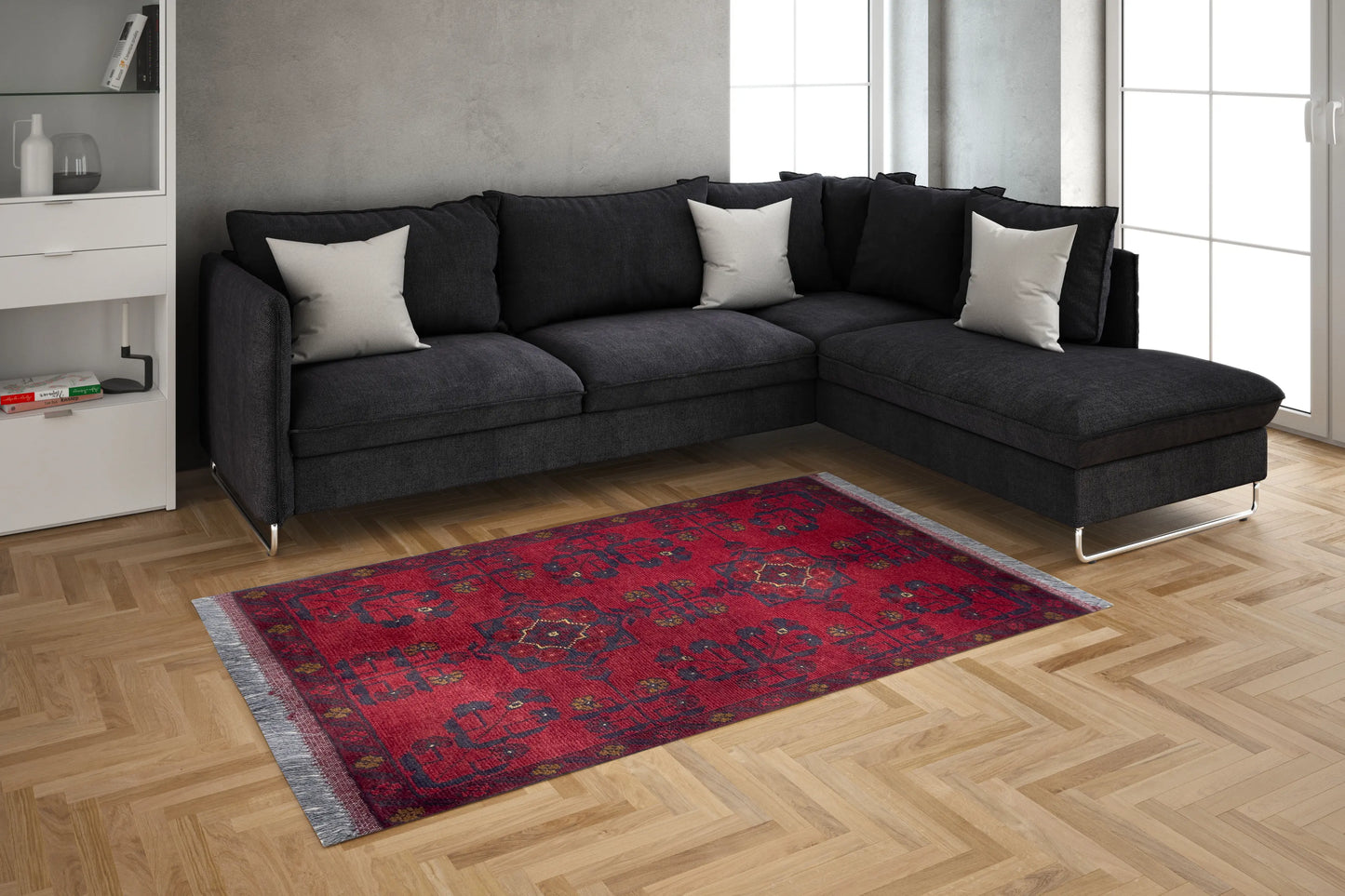 Handmade Afghan Khal Mohammadi Carpet, KM5003, Red - 50 x 100 cm