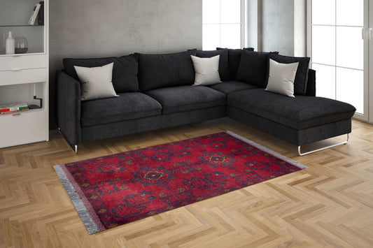 Handmade Afghan Khal Mohammadi Carpet, KM5003, Red - 50 x 100 cm