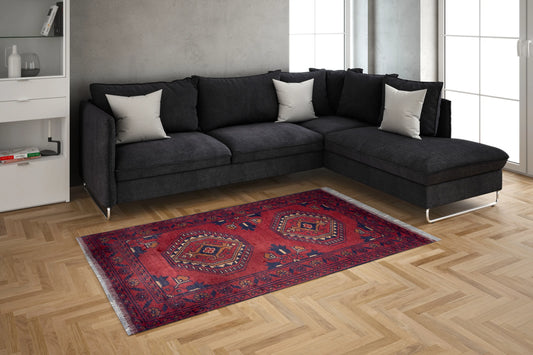 Handmade Afghan Khal Mohammadi Carpet, KM5012, Red - 50 x 100 cm