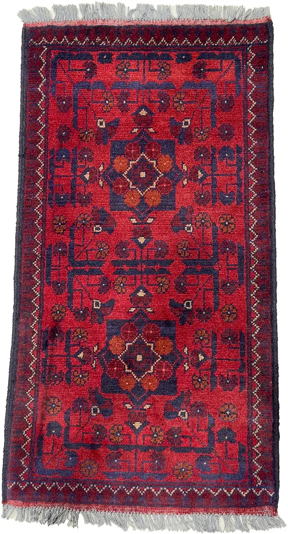 Handmade Afghan Khal Mohammadi Carpet, KM5025, Red - 50 x 100 cm