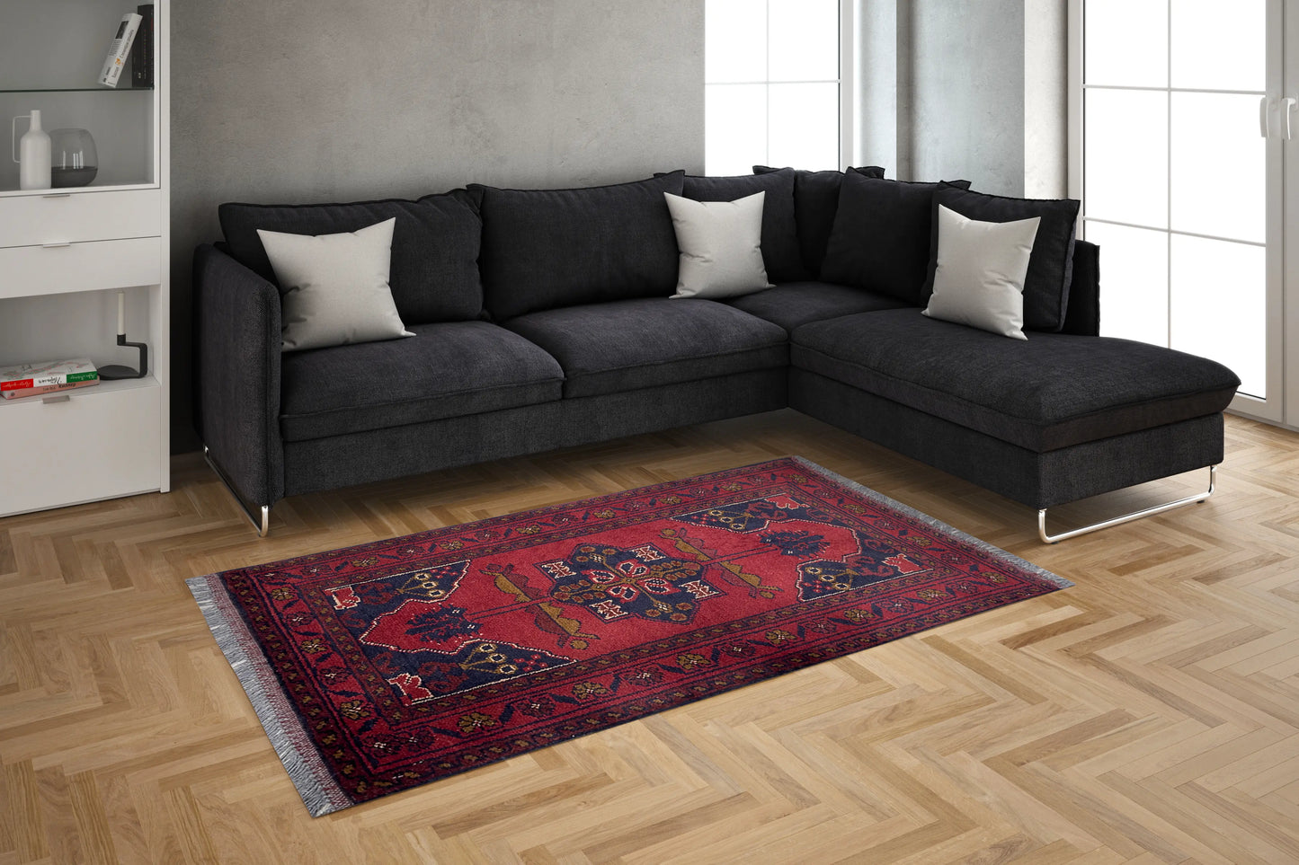 Handmade Afghan Khal Mohammadi Carpet, KM5033, Red - 50 x 100 cm