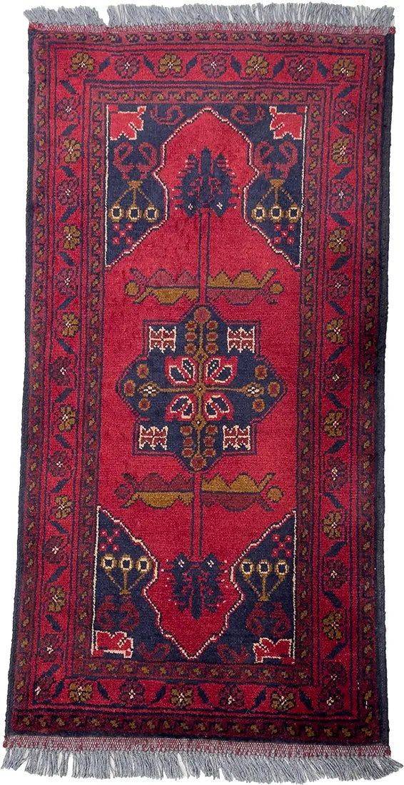 Handmade Afghan Khal Mohammadi Carpet, KM5033, Red - 50 x 100 cm