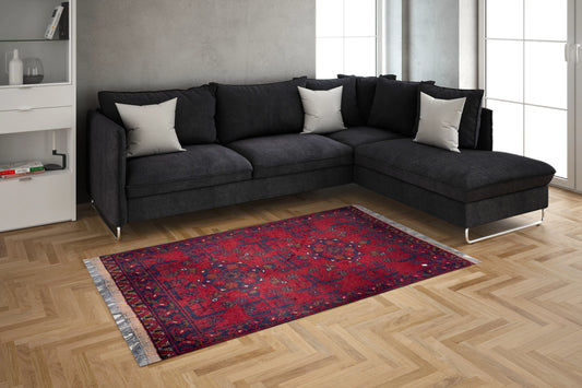 Handmade Afghan Khal Mohammadi Carpet, KM5040, Red - 50 x 100 cm