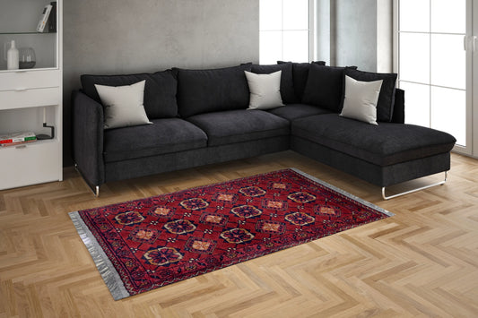 Handmade Afghan Khal Mohammadi Carpet, KM5041, Red - 50 x 100 cm