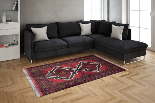 Handmade Afghan Khal Mohammadi Carpet, KM5006, Red - 50 x 100 cm