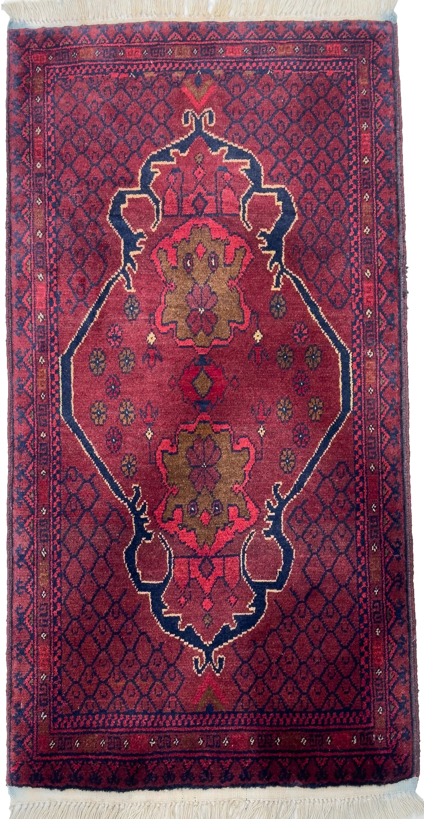 Handmade Afghan Khal Mohammadi Carpet, KM5024, Red - 50 x 100 cm