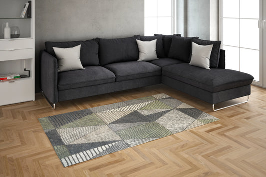 Abstract Design Carpet, TE0013, Grey & Green - 120 x 170 cm