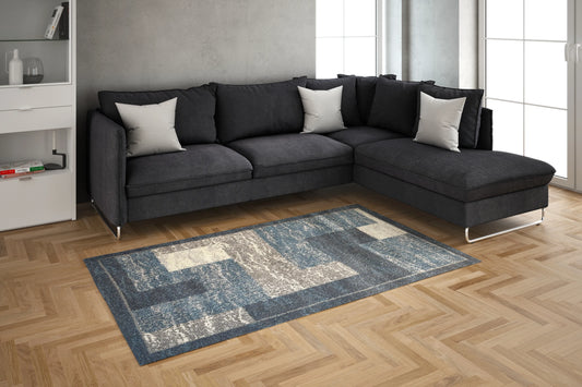 Abstract Design Carpet, TE0019, Blue & Navy - 120 x 170 cm