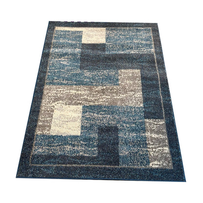 Abstract Design Carpet, TE0019, Blue & Navy - 120 x 170 cm