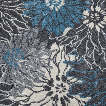 Floral Design Round Carpet, TE0001, Grey & Blue - 200 x 200 cm