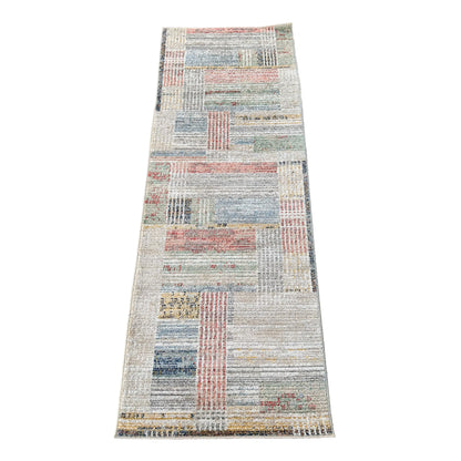 Abstract Design Turkish Runner Carpet, TE0028, Cream - 80 x 200 cm