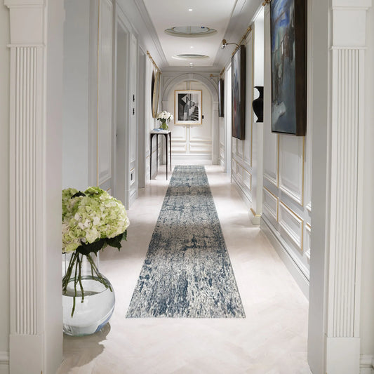 Classic Design Turkish Runner Carpet, TE0029, Blue & Grey - 80 x 200 cm