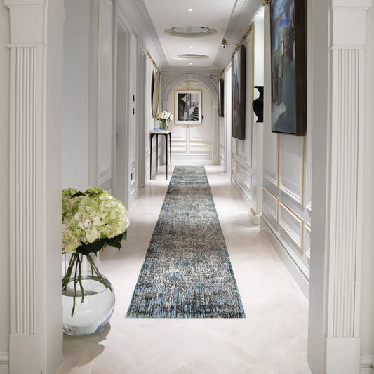 Modern Design Turkish Runner Carpet, TE0030, Blue - 80 x 200 cm