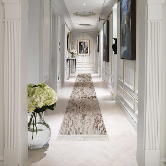Modern Design Turkish Runner Carpet, TE0031, White & Gold - 80 x 300 cm