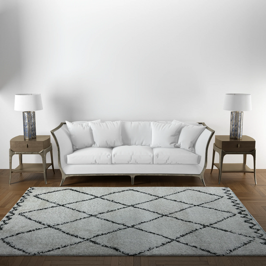 Cream and Black 3D Shaggy Carpet, 120 x 170 cm - Soft and luxurious home decor, in a living room.