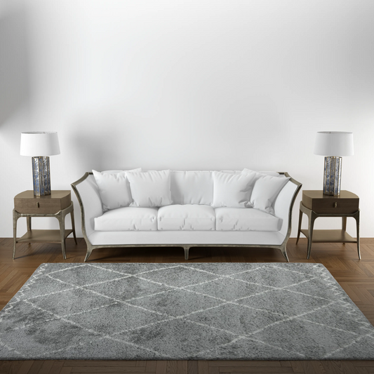 Cream and Grey 3D Shaggy Carpet, 120 x 170 cm - Soft and luxurious home decor, in a living room.