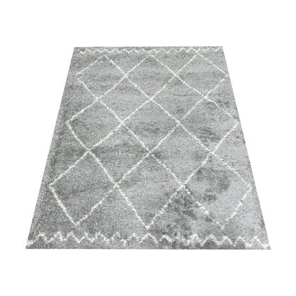 Cream and Grey 3D Shaggy Carpet, 120 x 170 cm - Soft and luxurious home decor, Diamonds design full picture.