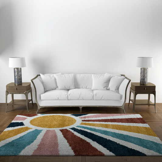 Multicolored 3D Shaggy Carpet, 120 x 170 cm - Soft and luxurious home decor, in a living room.